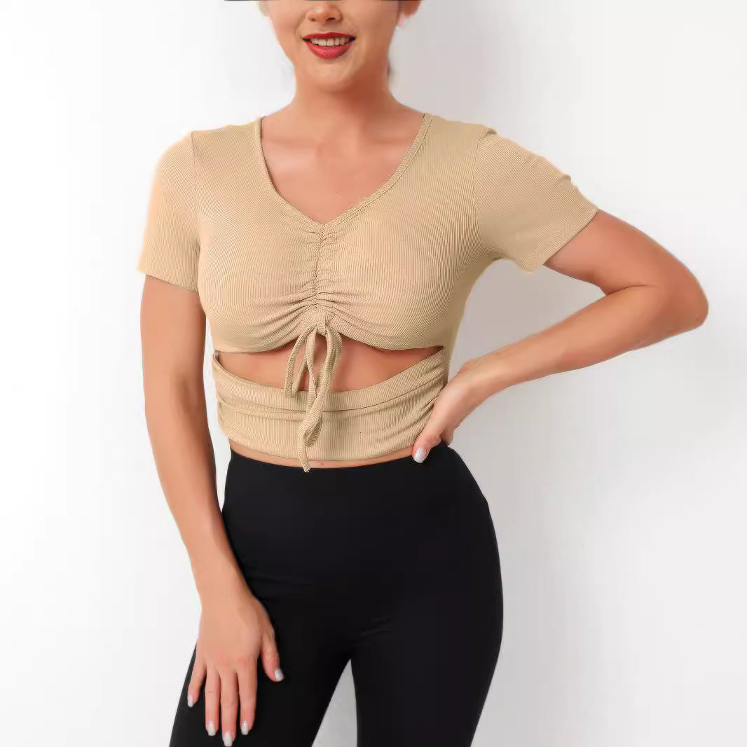 Damen Cropped Top mit Schnürung und V-Ausschnitt Drune