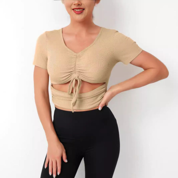 Damen Cropped Top mit Schnürung und V-Ausschnitt Drune