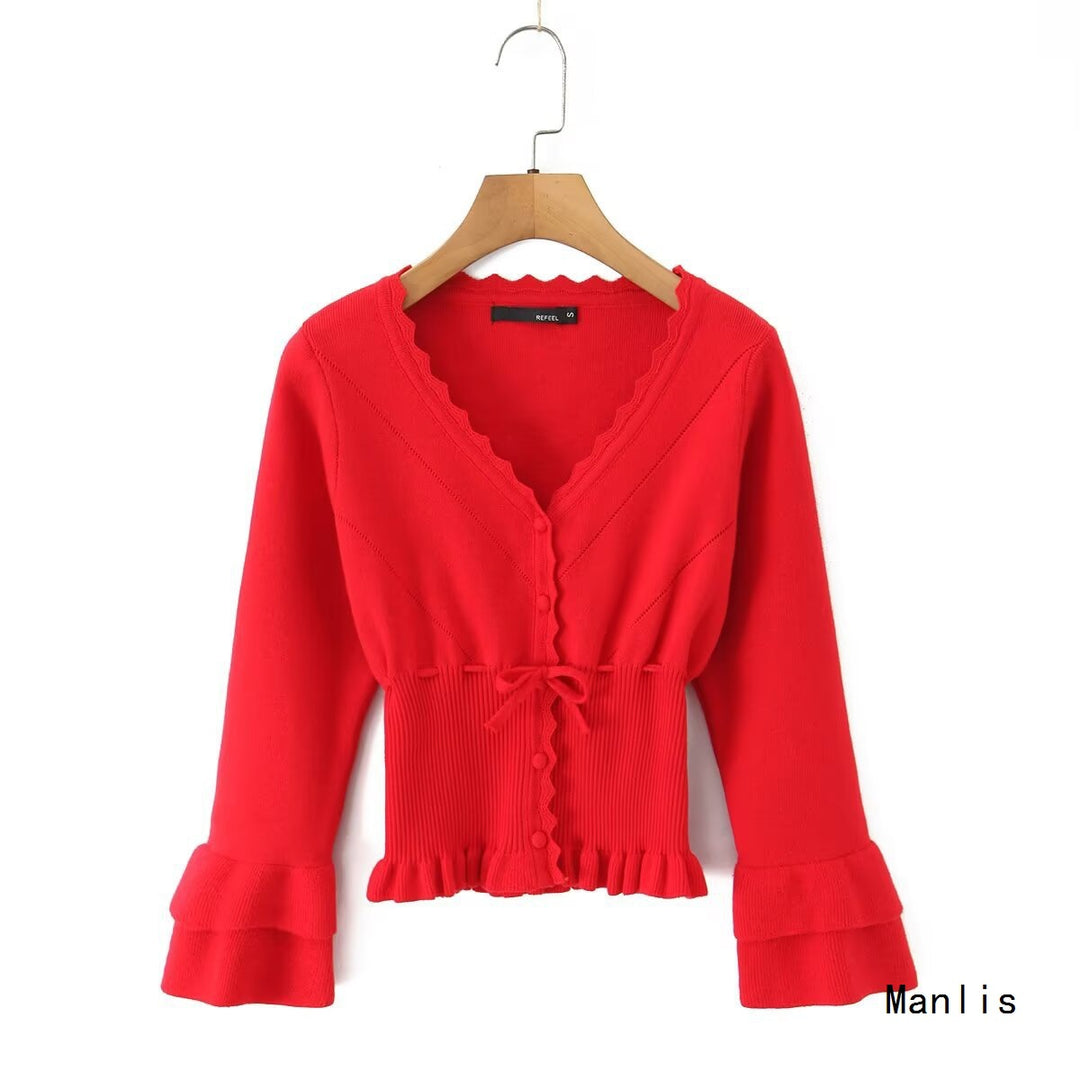 Damen eigensinnig geschnittene Strickjacke mit Rüschendetails Drune