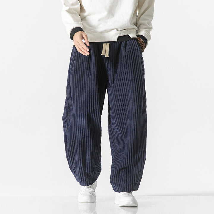 Herren nan weite Breitcord-Hose mit elastischem Bund, Kordelzug und tiefen Eingrifftaschen Drune