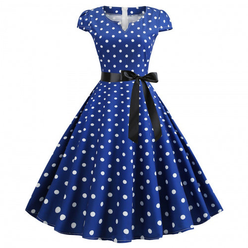 Damen Retro Swingkleid mit Punkten und Taillengürtel Drune