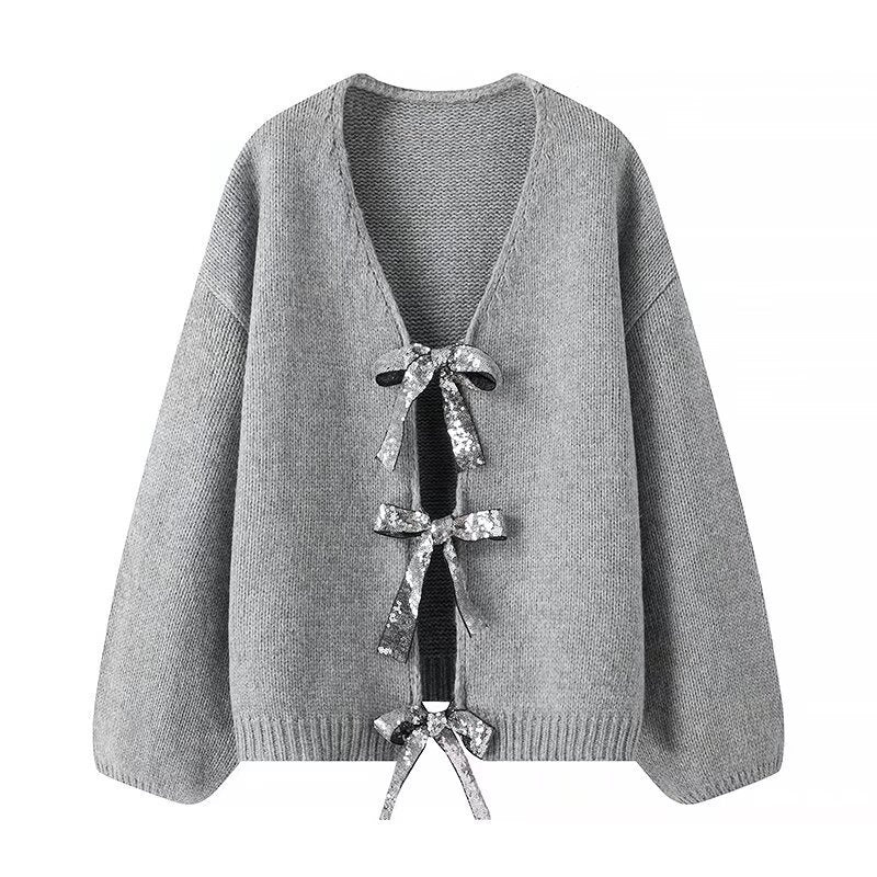 Damen Lockere Strickjacke mit eleganten Schleifendetails Drune