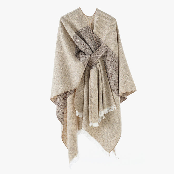 Damen Luxuriöser Oversize Poncho aus hochwertigem Mischgewebe Drune