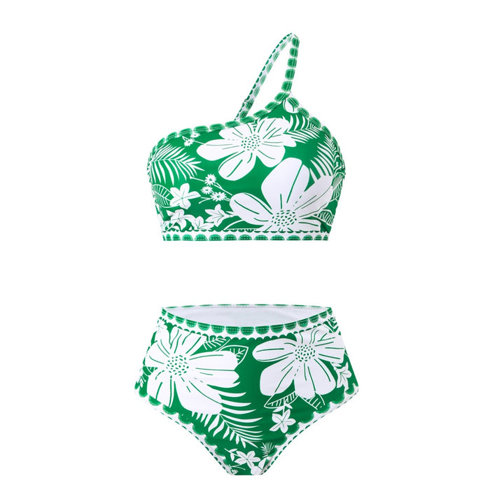 Damen Bikini-Set mit asymmetrischem Oberteil und floralen Details Drune