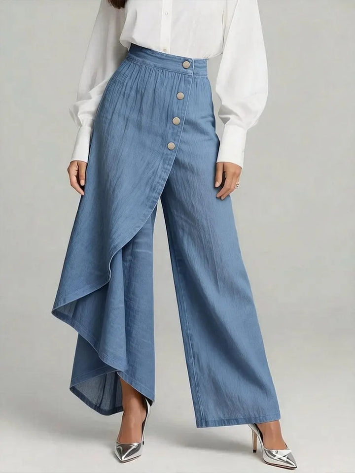 Damen Denim-Rock mit asymmetrischem Schnitt und Knopfdetails Drune