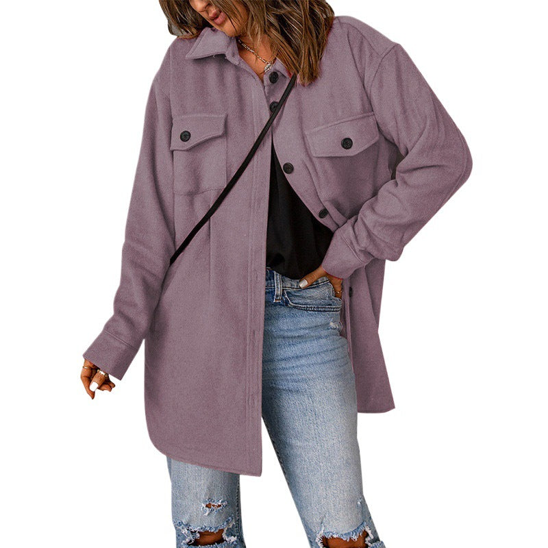 Damen Oversized Freizeitjacke mit doppelten Taschen und Knopfdetails Drune