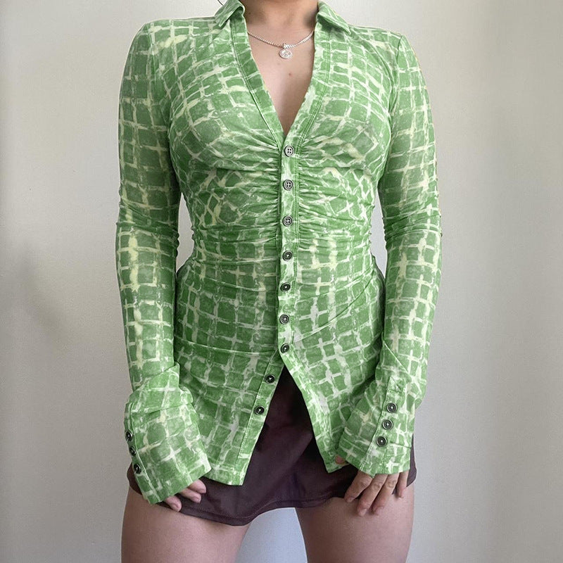 Damen figurbetonte Bluse mit raffiniertem Rüschendesign und elegantem Knopfverschluss Drune