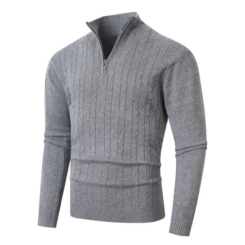Herren nan gerippter Halbzip-Pullover mit Zopfmuster, Stehkragen und schmaler Passform Drune