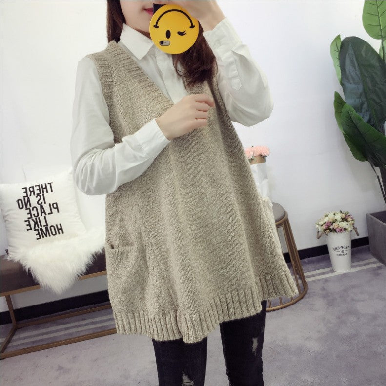 Damen V-Ausschnitt Stricktop mit seitlichen Taschen Drune