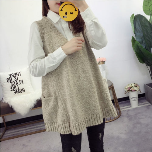 Damen V-Ausschnitt Stricktop mit seitlichen Taschen Drune