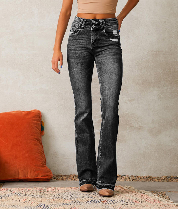 Damen Flared Jeans mit hohem Bund und modischem Destroyed-Effekt Drune