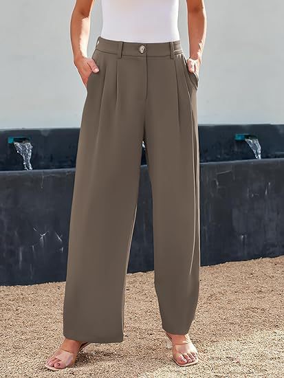 Damen weite High-Waist Stoffhose mit seitlichen Eingrifftaschen Drune
