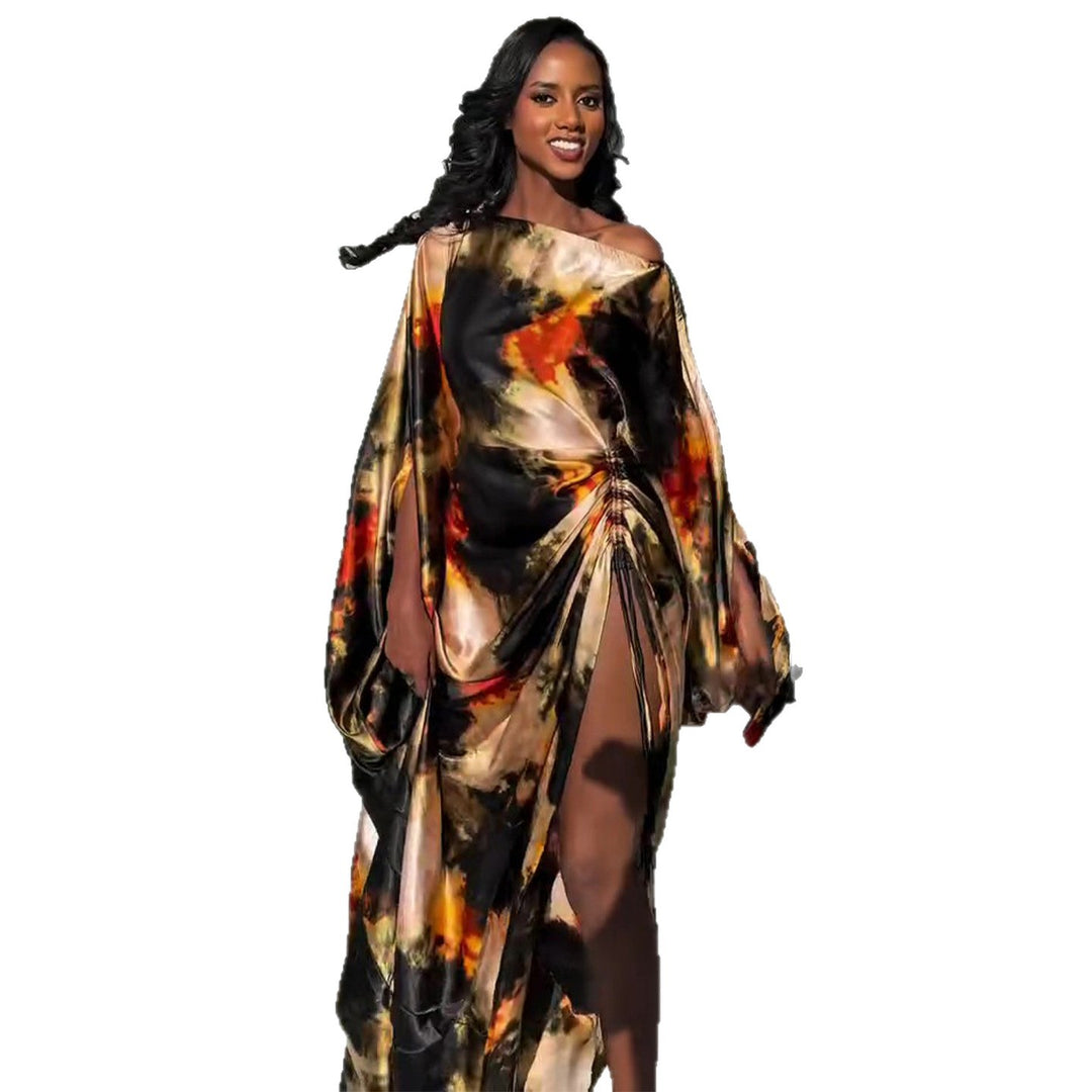 Damen Maxi-Kleid mit dramatischem Schlitz und schimmerndem Stoff Drune