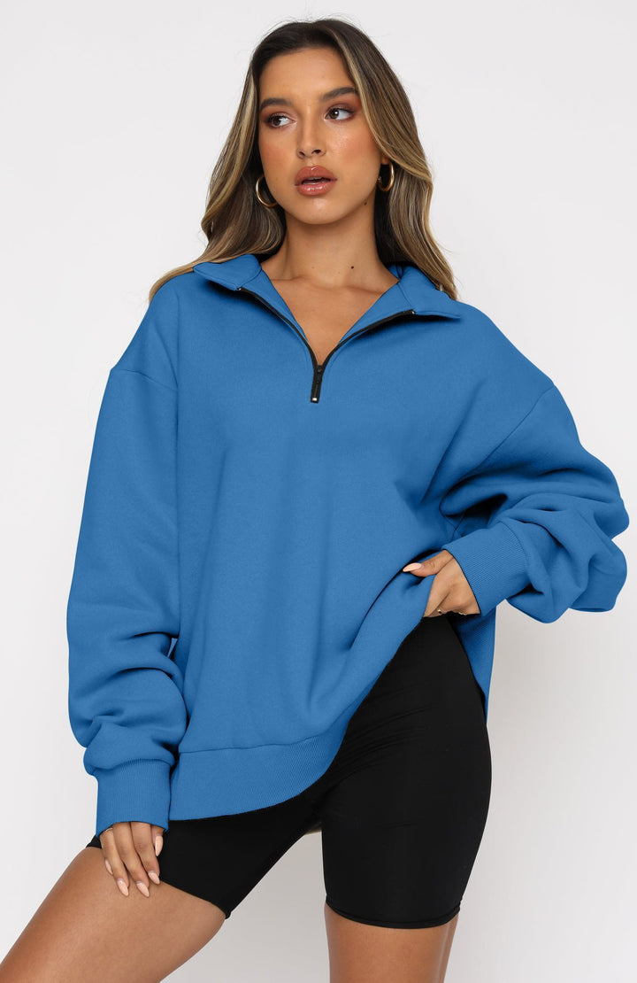 Damen Sportlicher Sweater mit Halbreißverschluss und oversized Passform Drune