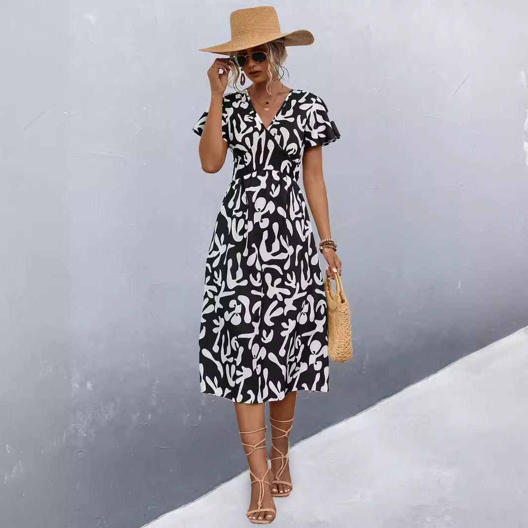 Damen Wickelkleid mit floralem Muster und eleganter Raffung Drune