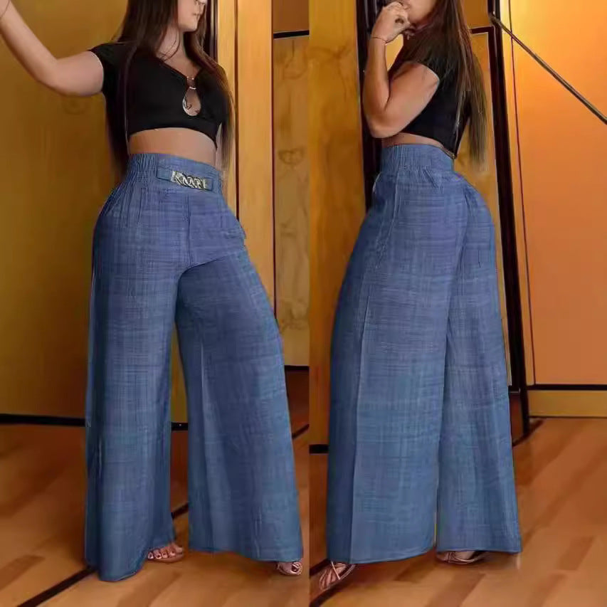 Damen Hochtaillierte Palazzo-Hose mit elastischem Bund und weiten Beine Drune