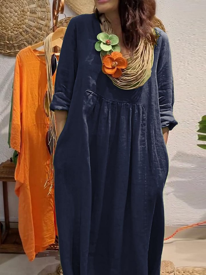 Damen Leichtes Sommerkleid mit eleganten Taschen und bequemen Zugdetails Drune