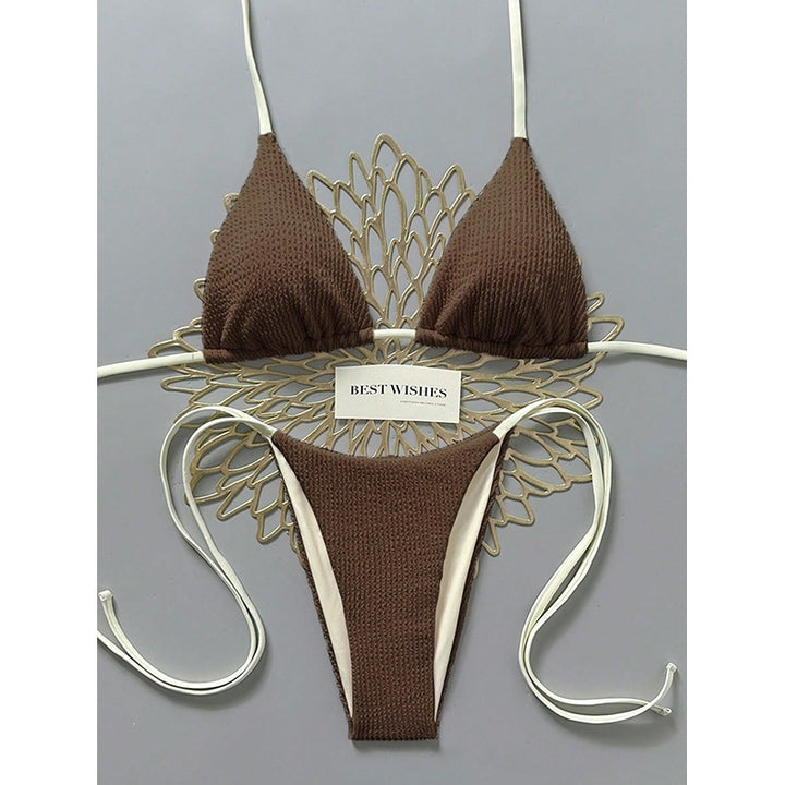 Damen Triangel-Bikini mit hohem Beinausschnitt und feinem Strukturmuster Drune