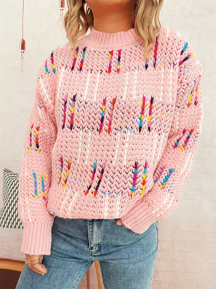 Damen lässiger Strickpullover mit vielseitigem Farbenspiel und hohem Kragen Drune