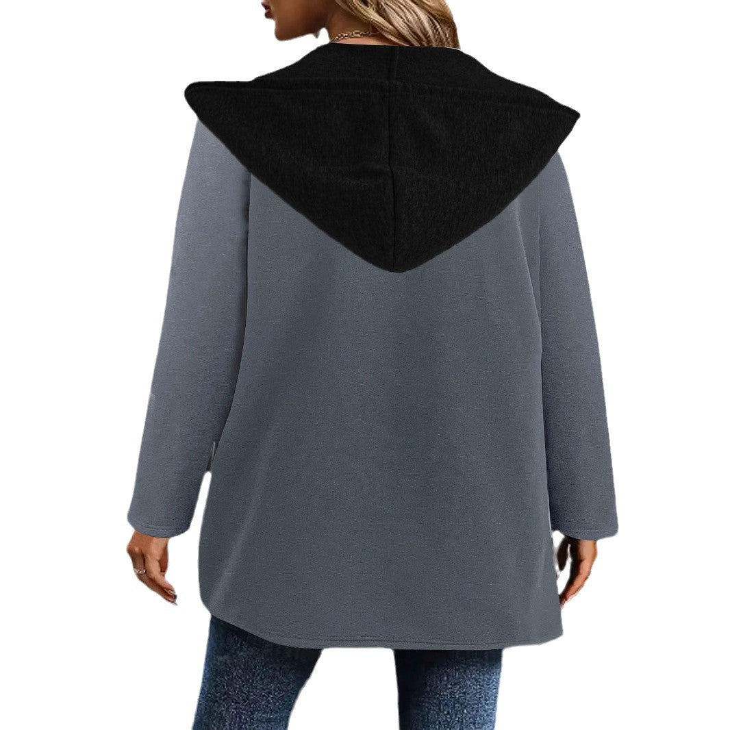 Damen lässige Langarmjacke mit Kapuze und praktischen Taschen Drune