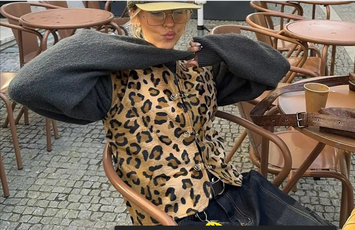 Damen modische Weste im Leopardenmuster mit komfortablen Ärmeln Drune