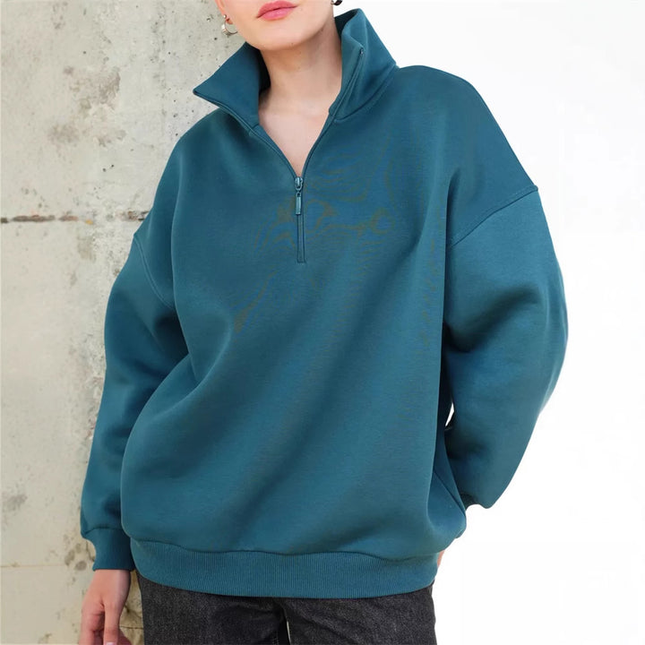Damen Oversized Kapuzenpullover mit hohem Kragen und Reißverschluss Drune