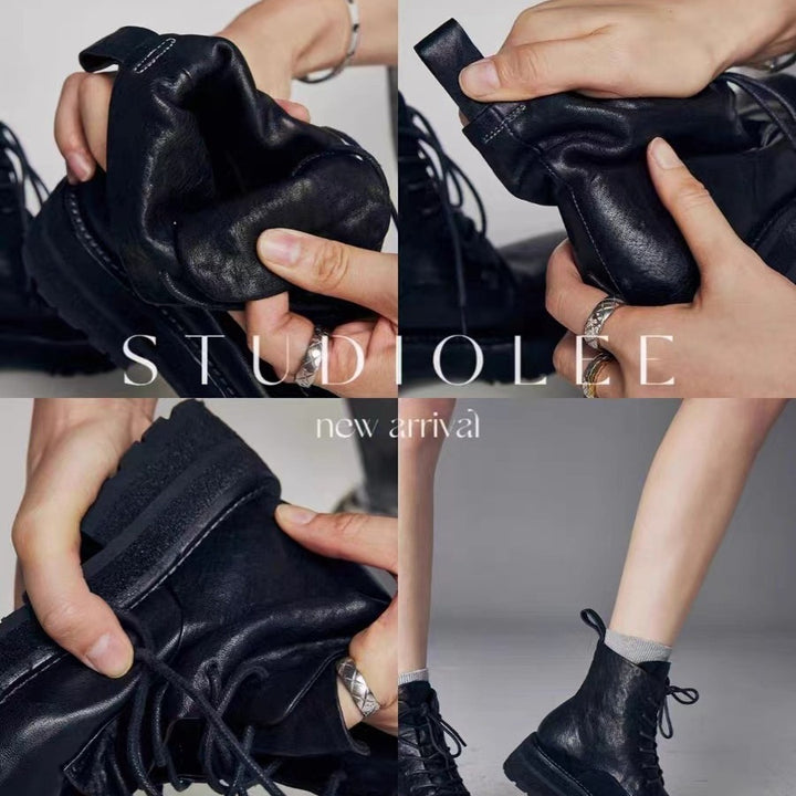 Damen robuste Schnürstiefel aus hochwertigem Leder mit rutschfester Sohle Drune