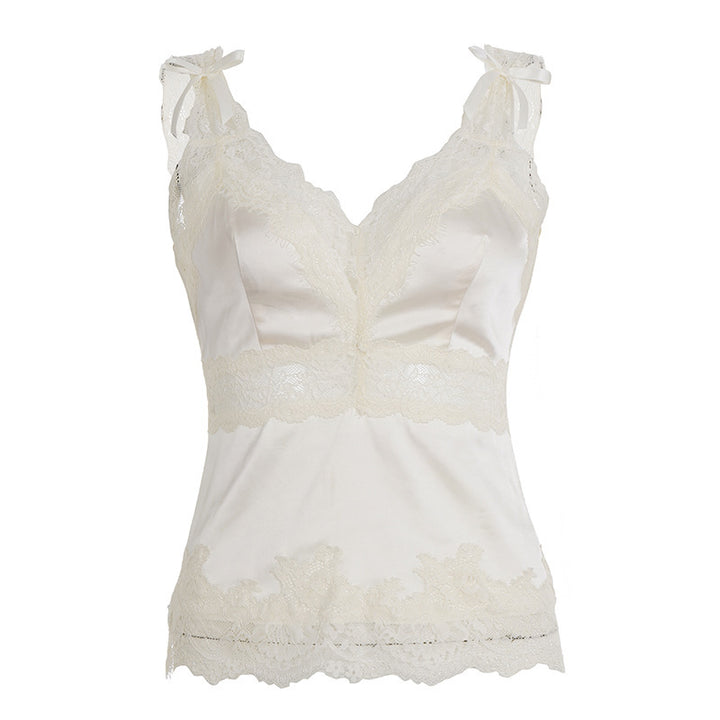 Damen luxuriöses Satin-Top mit romantischen Spitzendetails Drune