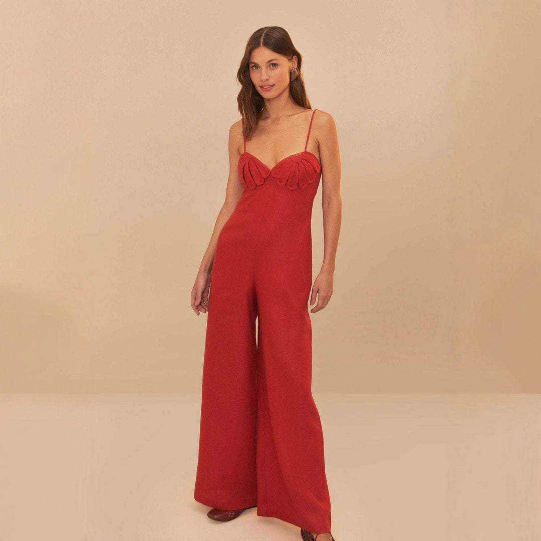 Damen Eleganter Jumpsuit mit voluminösen Rüschendetails und fließendem Schnitt Drune