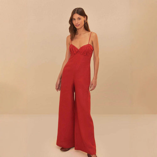 Damen Eleganter Jumpsuit mit voluminösen Rüschendetails und fließendem Schnitt Drune