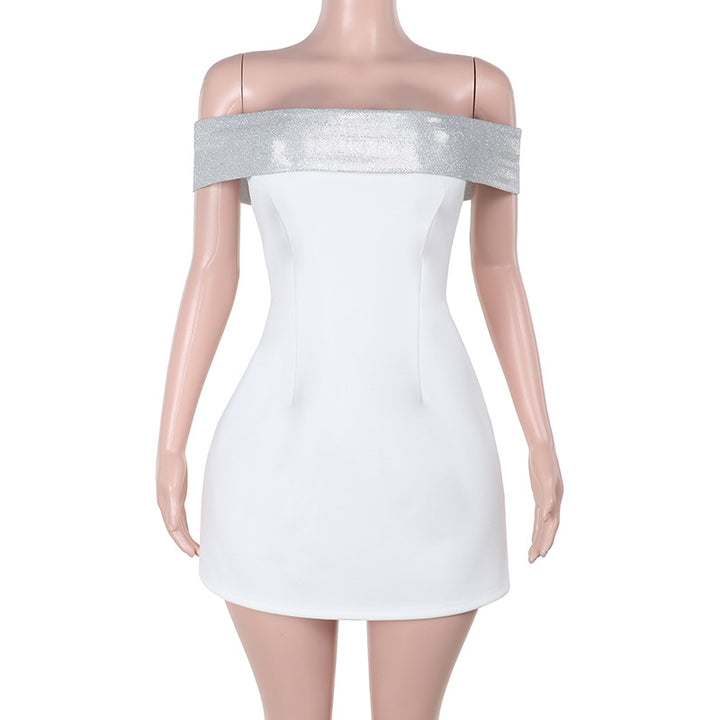 Damen Off-Shoulder Minikleid mit schimmerndem Bustier-Oberteil Drune