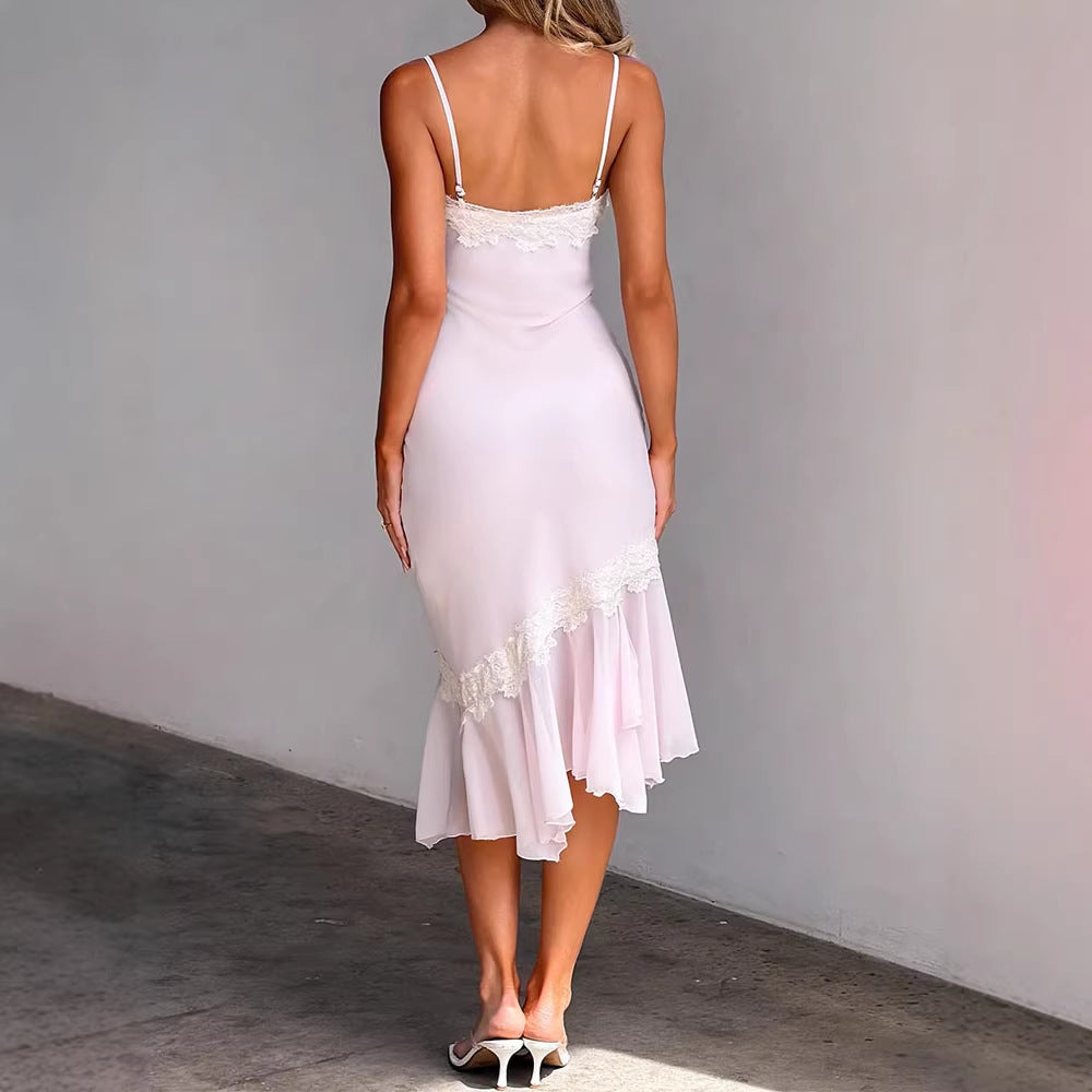 Damen Sexy Wickelkleid mit Spitzenakzenten Drune