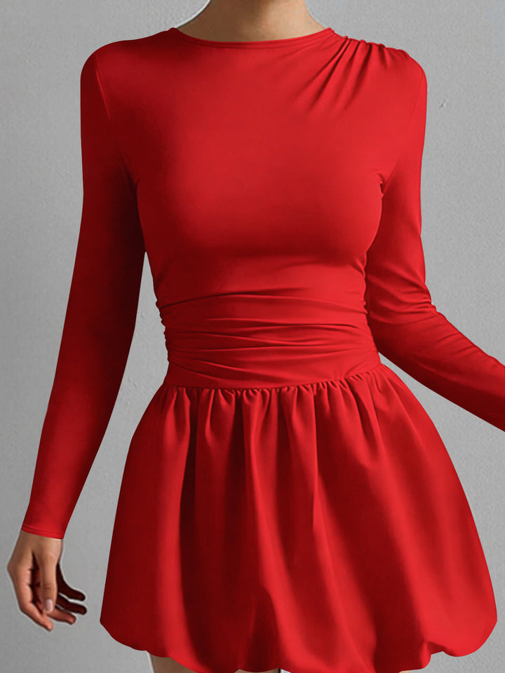 Damen Figurumspielendes Kleid mit langen Ärmeln und gerafftem Saum Drune