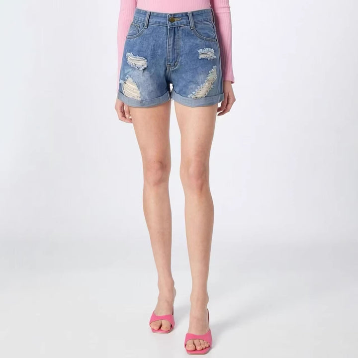 Damen Destroyed Denim-Shorts mit hohem Bund und stylischem Fransen-Look Drune