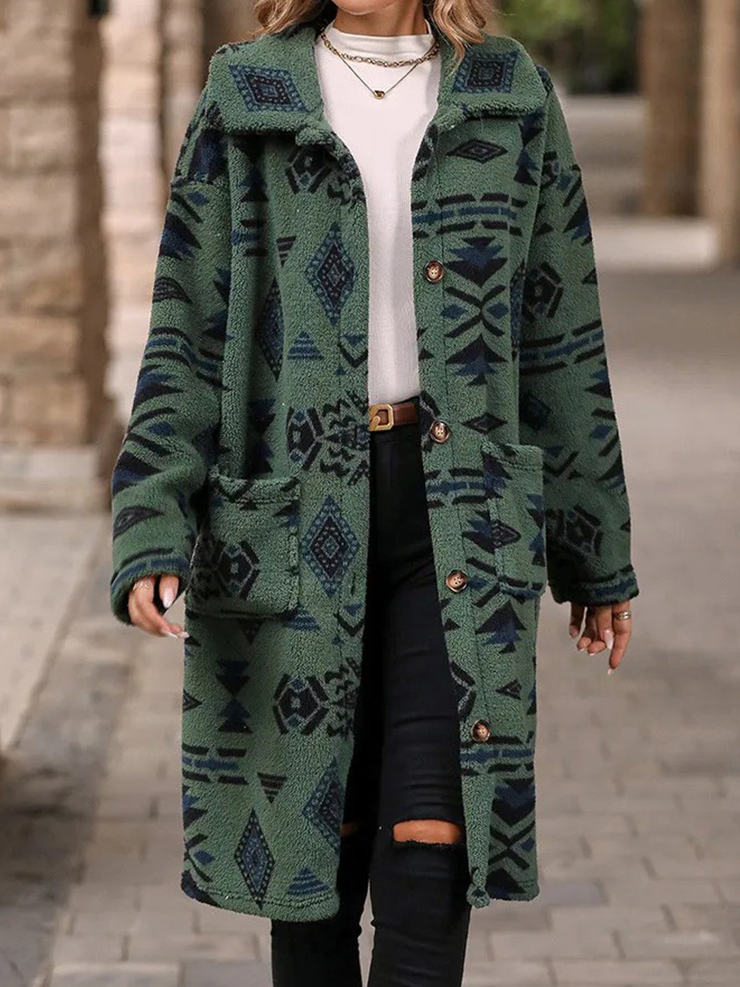 Damen Langarmlange Jacke mit geometrischem Muster Drune