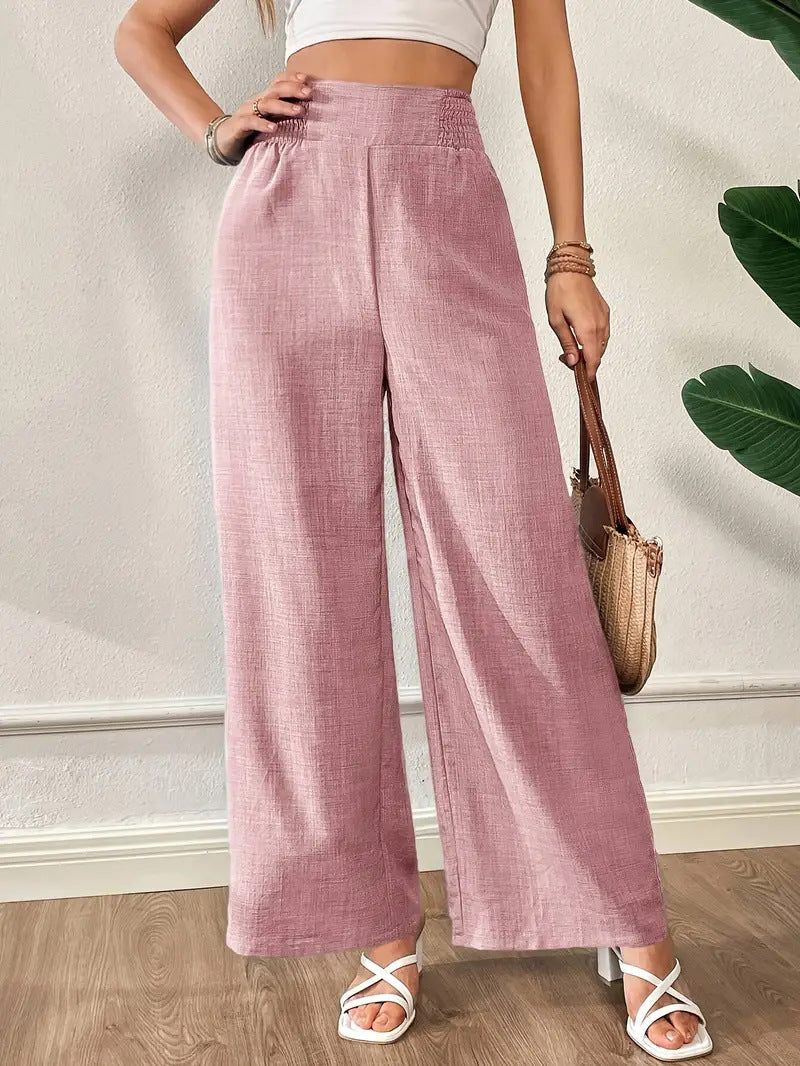 Damen elegante weite Leinenhose mit elastischem Bund Drune