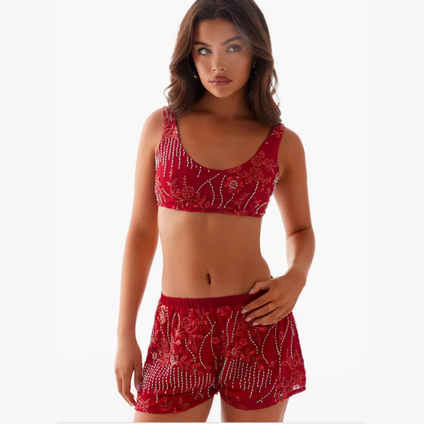 Damen Bikiniset mit glitzernden Blumendetails und figurbetonter Passform Drune