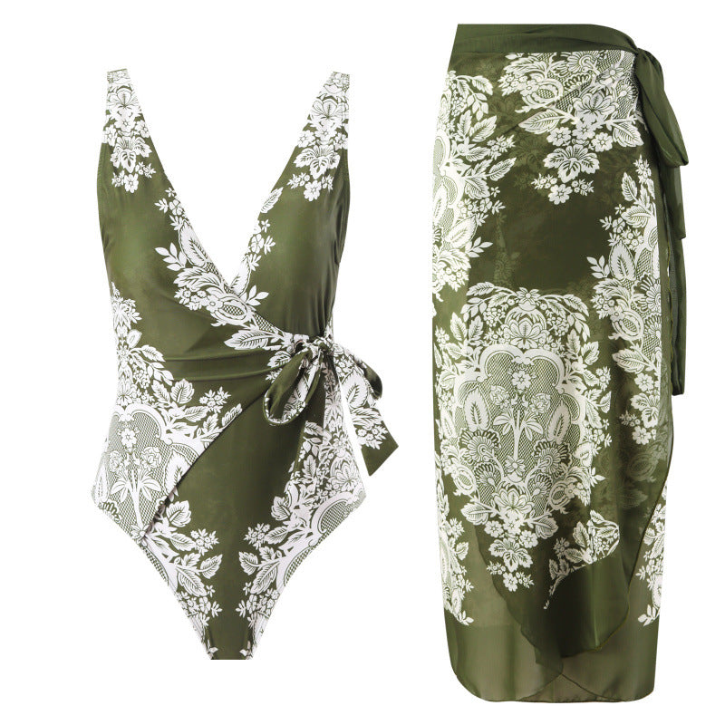 Damen Einteiler Badeanzug mit modischem Wickeldesign und floralem Muster Drune