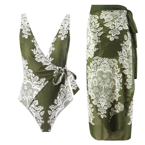 Damen Einteiler Badeanzug mit modischem Wickeldesign und floralem Muster Drune