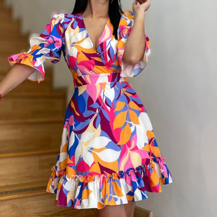 Damen Sommerkleid mit voluminösen Puffärmeln und fröhlichem Rüschen-Saum Drune