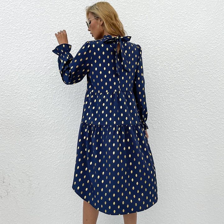 Damen Midikleid mit modernen Rüschendetails und elegantem Punktmuster Drune