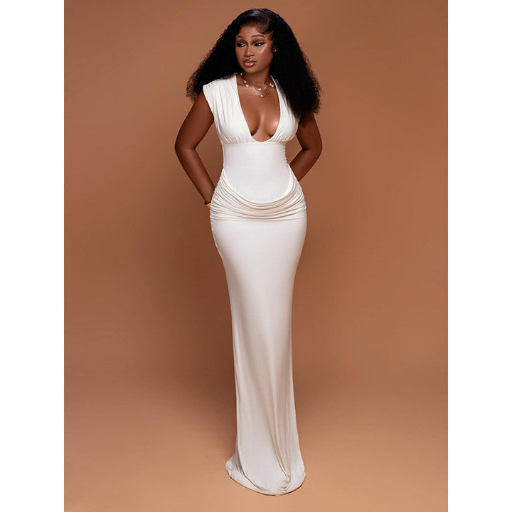Damen Elegantes Maxi-Kleid mit tiefem V-Ausschnitt und raffinierten Drapierungen Drune