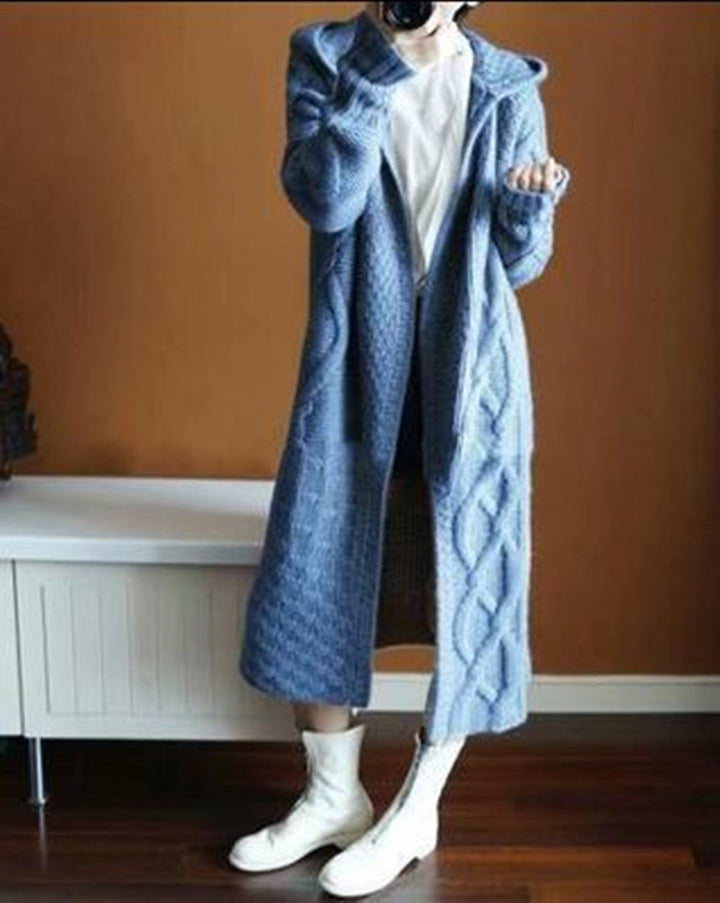 Damen Strickjacke mit Kapuze und feinem Strukturmuster Drune