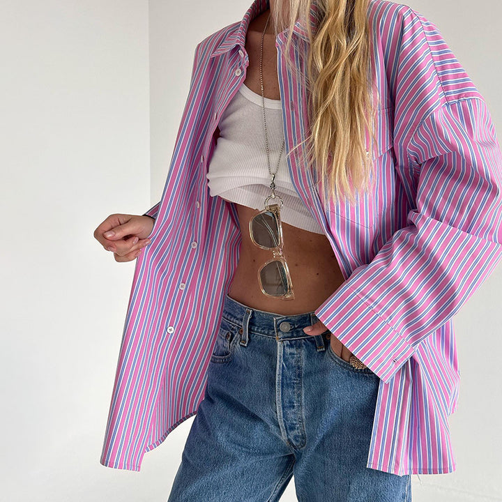 Damen Oversized Hemdbluse mit feinen Streifen Drune