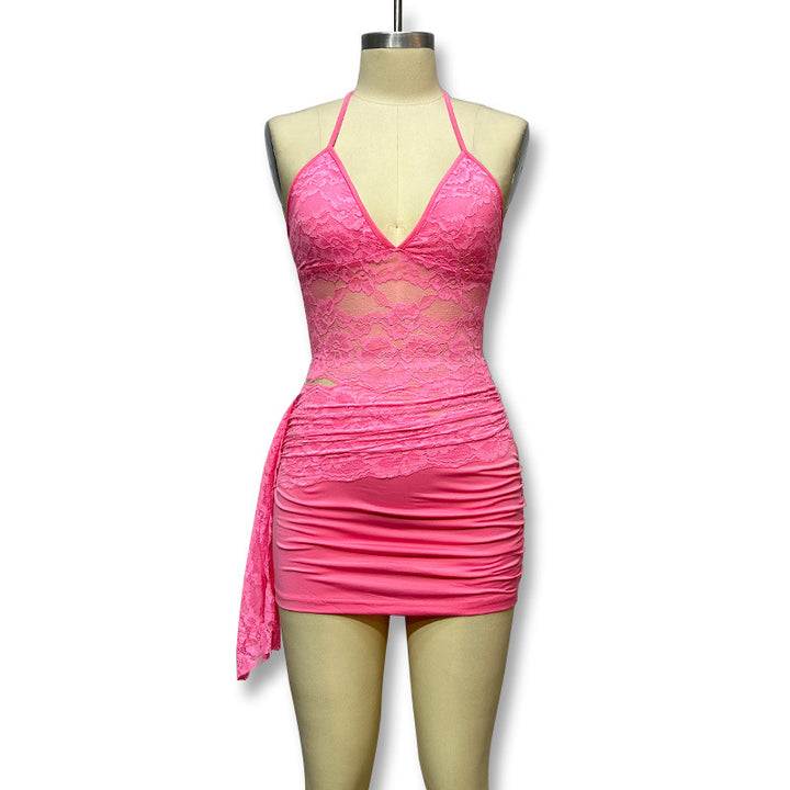 Damen Spitzen-Crop-Top mit Wickeldesign und angeschnittenem Unterrock Drune