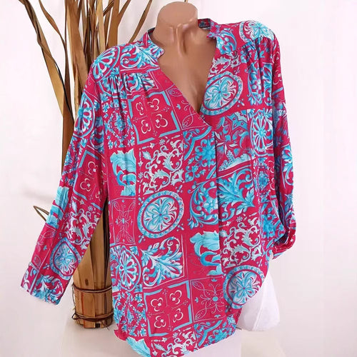 Damen Bluse mit floralem Ornamentmuster und lässigem Schnitt Drune