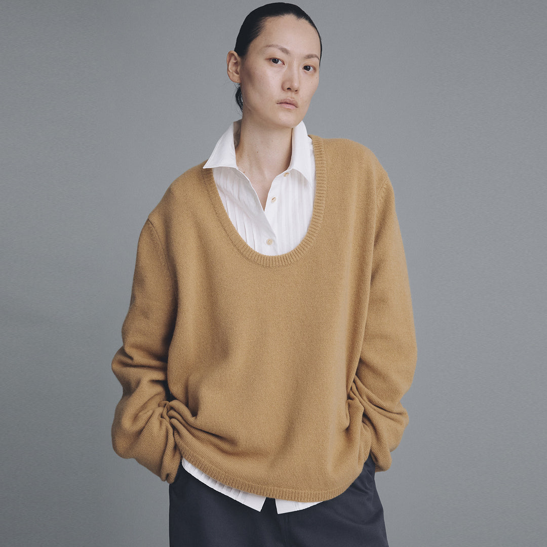 Damen Modischer Strickpullover mit rundem Ausschnitt Drune