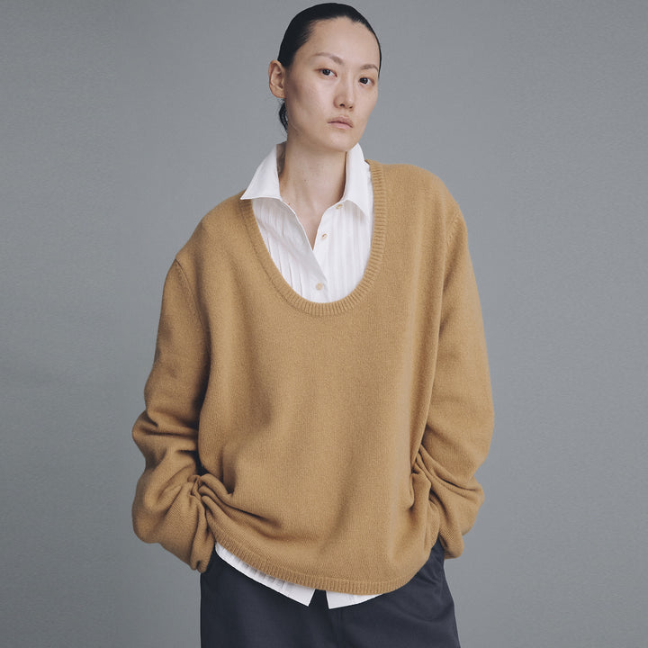 Damen Modischer Strickpullover mit rundem Ausschnitt Drune