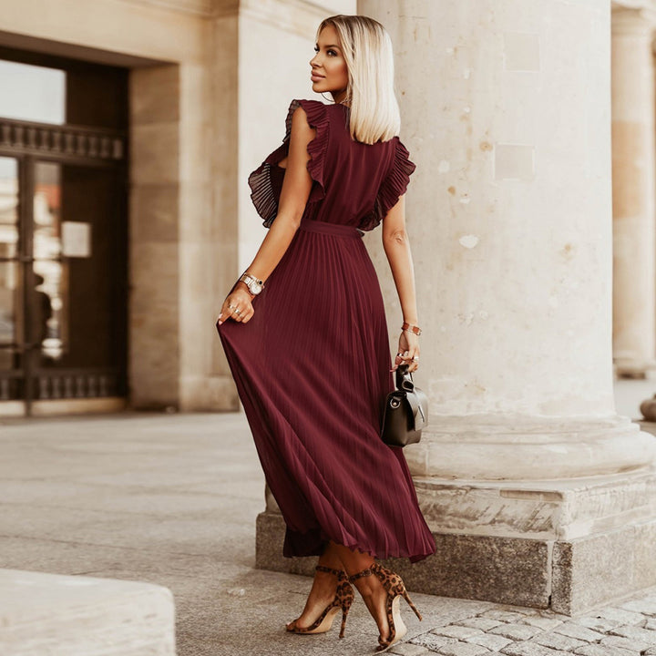 Damen Plissee Maxikleid mit Wickeloptik und taillierbarem Gürtel Drune