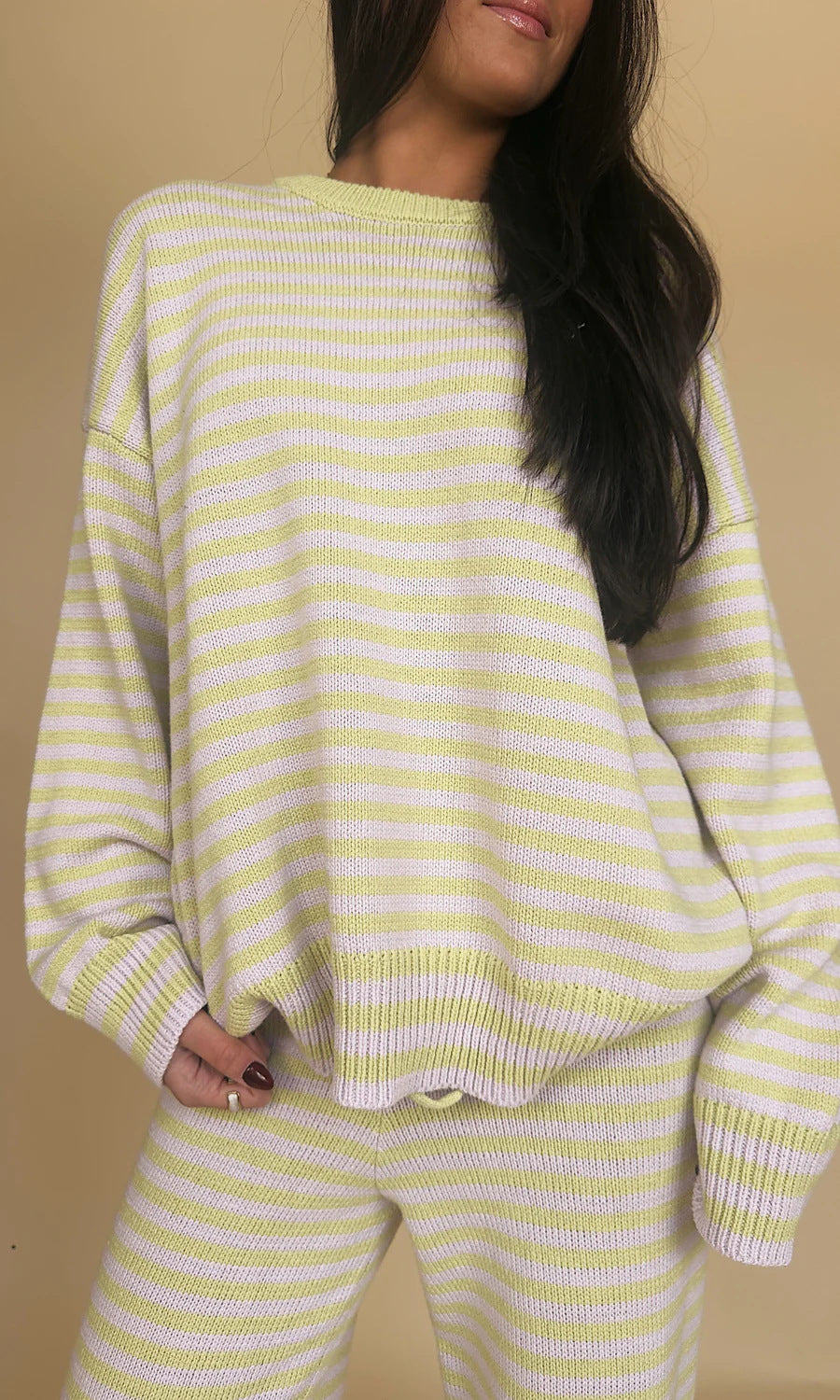 Damen lässiges Strick-Set mit breitem Schnitt und gestreiftem Design Drune